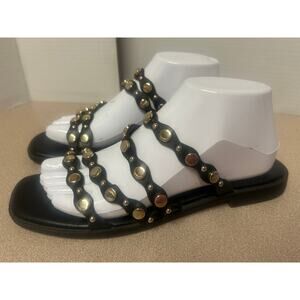 A New Day Women's Sharon Stud Slide Sandals in black with gold accent size 8.5